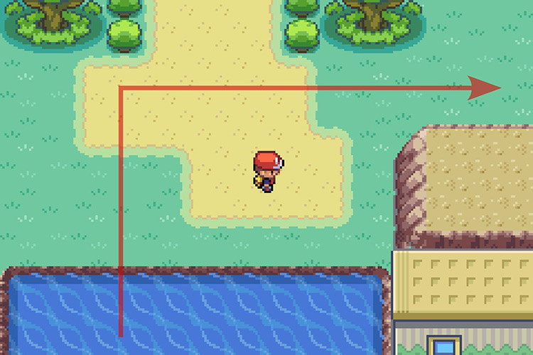 After exiting the water, going North and then East / Pokémon Radical Red