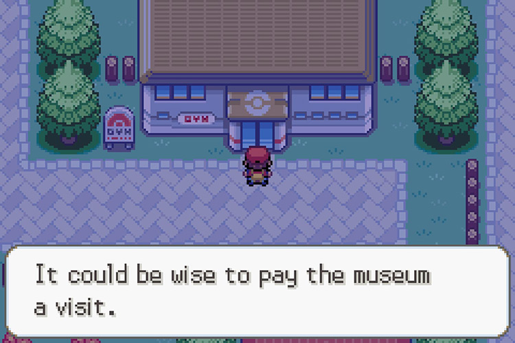 Being told to go to the museum if you want to enter the gym. / Pokémon Radical Red