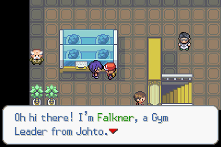 Fighting Falkner in the museum to get access to the gym. / Pokémon Radical Red