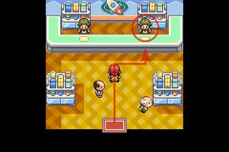 Speaking with the man behind the counter to the right. / Pokémon Radical Red