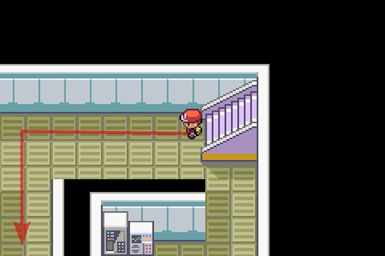 Walking West and then turning South to reach the room with warp tiles. / Pokémon Radical Red