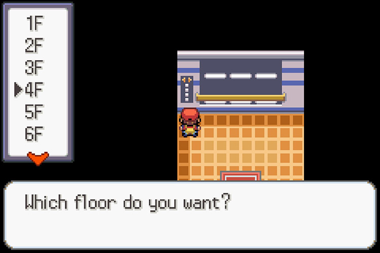 Using the elevator to go to the 4F. / Pokémon Radical Red