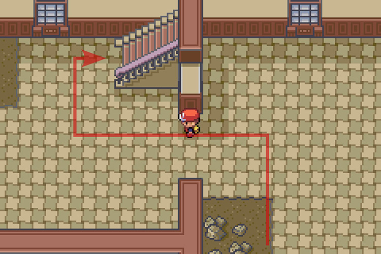 Taking the stairs to go to the third floor of the mansion. / Pokémon Radical Red