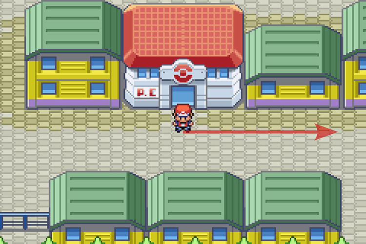 Standing outside of the Pokémon Center. / Pokémon Radical Red