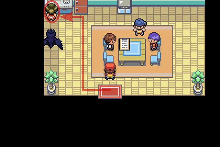 Approaching the NPC at the top-right of the room / Pokémon Radical Red