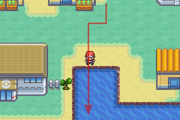 Surfing South in the water right of the gym / Pokémon Radical Red