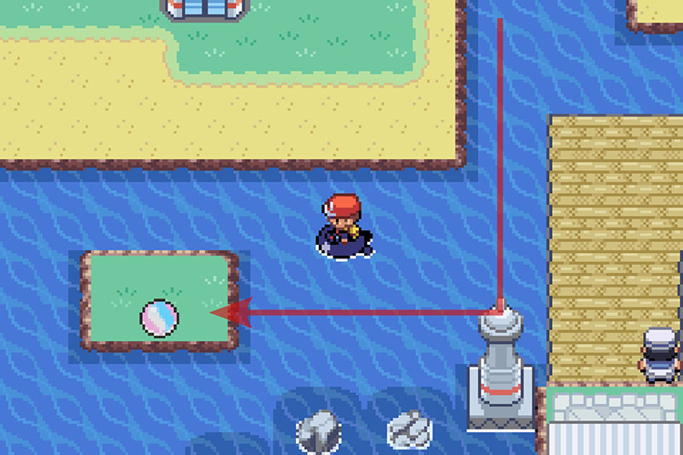Copperajite on a small island directly in front of the gym / Pokémon Radical Red