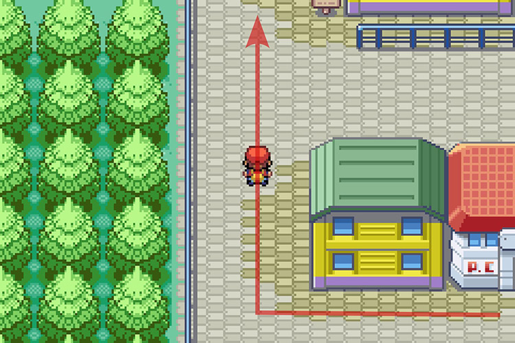 Following the path left of the Saffron City Pokémon Center. / Pokémon Radical Red