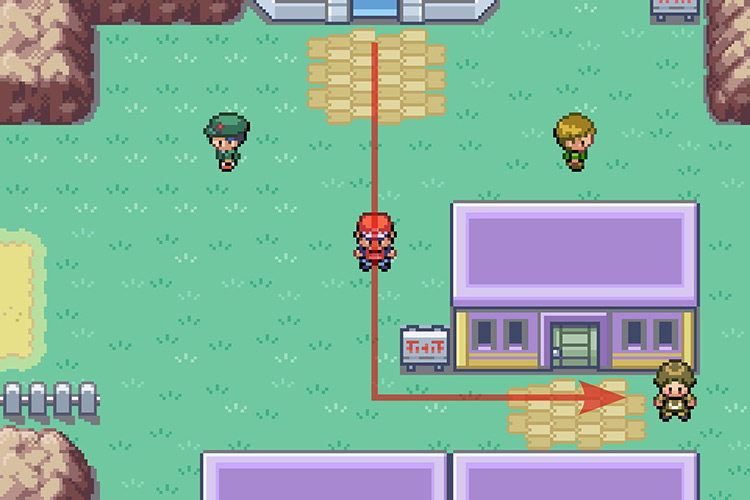 Entering the house in front of the Lavender Town Pokémon Center. / Pokémon Radical Red