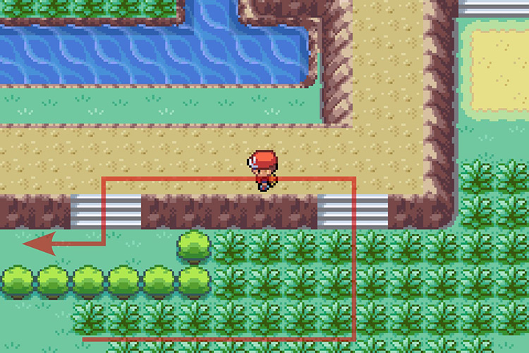 Climbing up the small set of stairs and then going down from the other set to the West. / Pokémon Radical Red