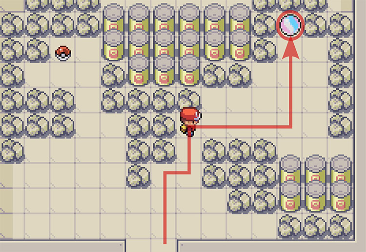 Finding the Ampharosite in the upper-right corner of the room. / Pokémon Radical Red