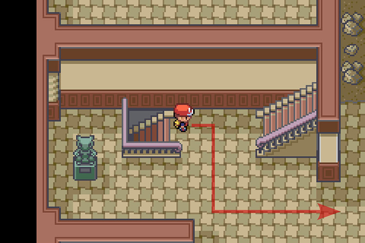Going to the East corridor after reaching the second floor. / Pokémon Radical Red