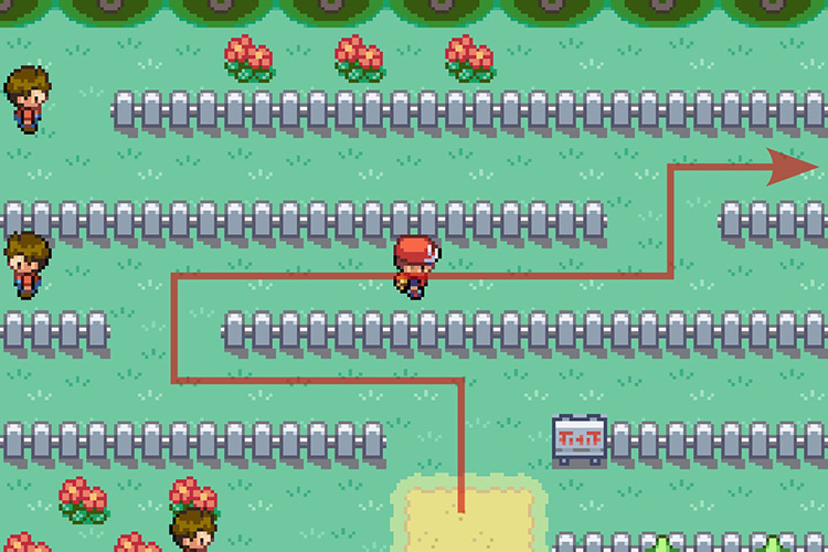 Navigating the fence maze to get to Route 13. / Pokémon Radical Red