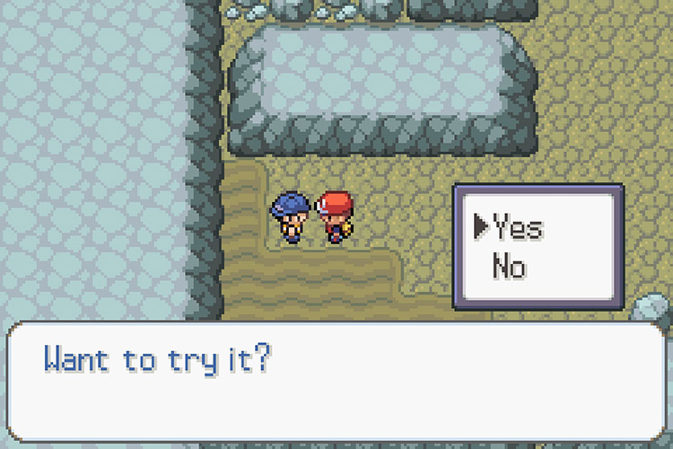 Saying ‘Yes’ to the boy who gives the TM for Rock Slide. / Pokémon Radical Red