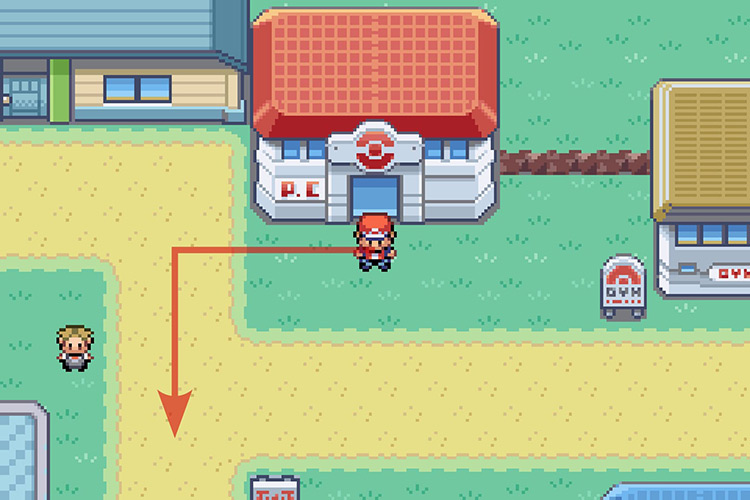 Standing outside of the Cerulean City Pokémon Mart. / Pokémon Radical Red