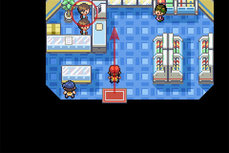 Speaking with the store clerk standing further from the door. / Pokémon Radical Red