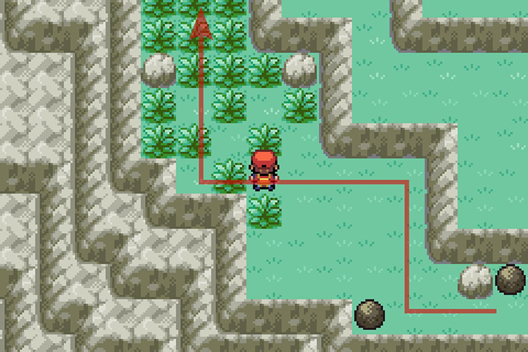Following the path after pushing the boulders. / Pokémon Radical Red