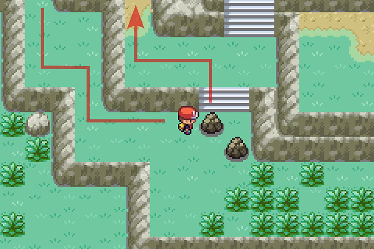 Smashing a rock and then taking the path left. / Pokémon Radical Red