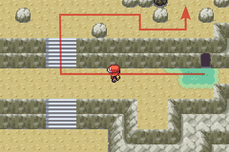 Going up the stairs to the left and then walking right. / Pokémon Radical Red