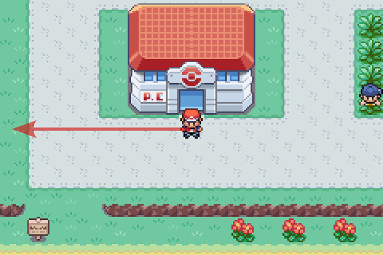 Standing outside of the Viridian City Pokémon Center. / Pokémon Radical Red