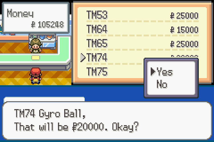 Purchasing TM074 Gyro Ball for 20,000 Pokémon Dollars / Pokémon Radical Red