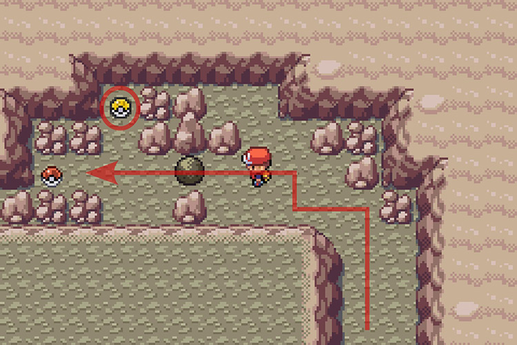 Pushing the boulder to the left and grabbing the TM for Poltergeist / Pokémon Radical Red