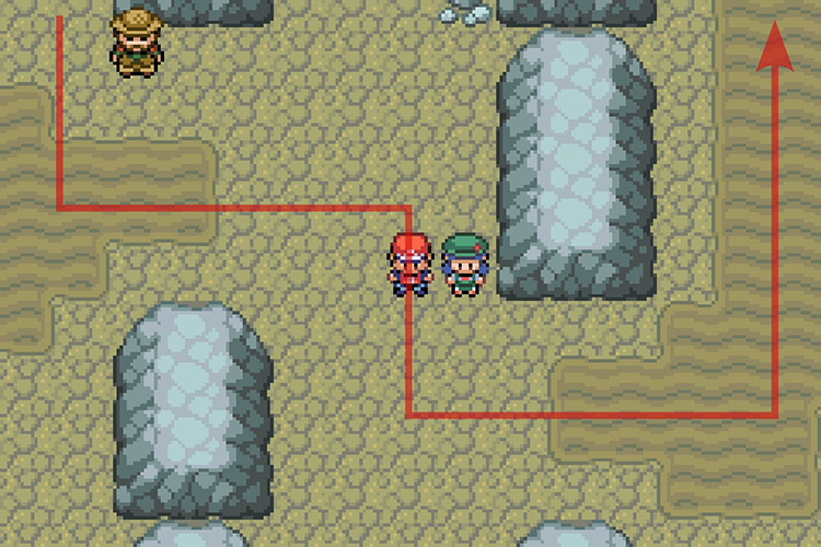 Walking past two gaps in between walls before going North / Pokémon Radical Red