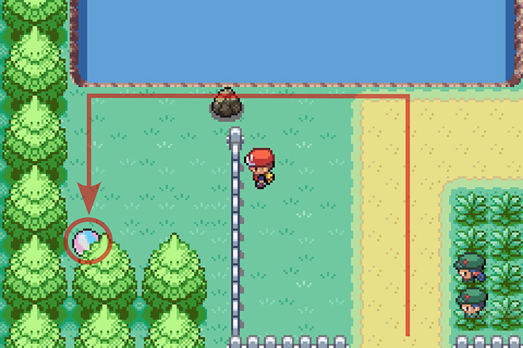 The Pinsirite behind a fence on Route 6. / Pokémon Radical Red