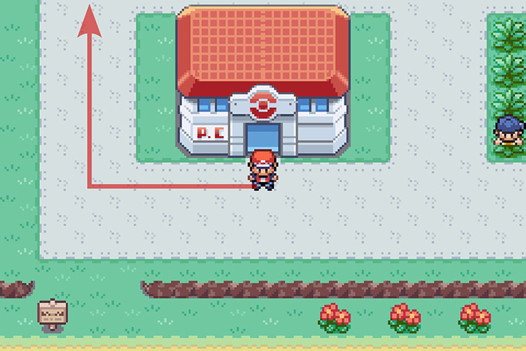 Standing outside of the Viridian City Pokémon Center. / Pokémon Radical Red