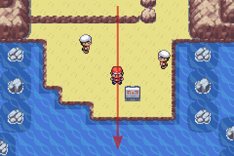 Making a straight line down, even while surfing on the water / Pokémon Radical Red