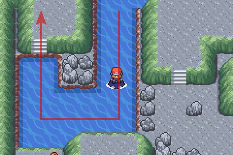 Getting on land by using the stairs at the very end of the path / Pokémon Radical Red