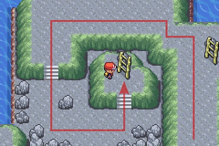 Going to the upper level by using the ladder at the very end of the path. / Pokémon Radical Red