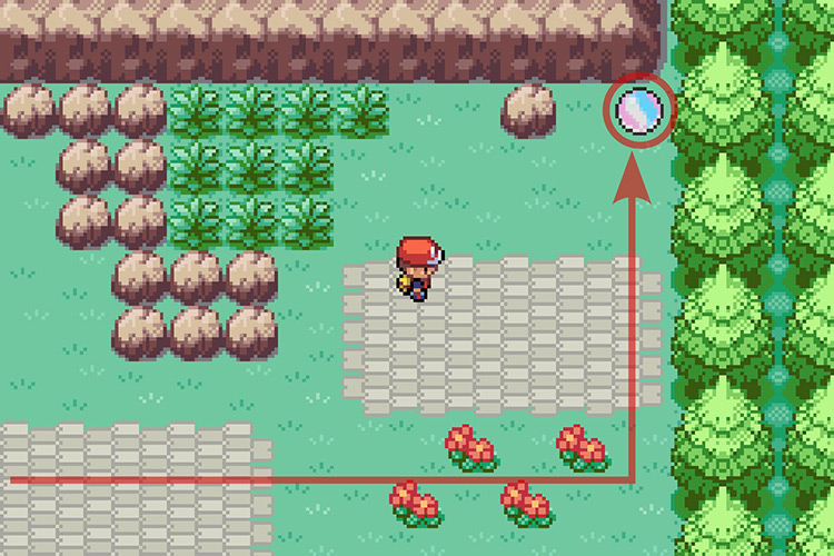 Finding the Snorlaxite in the upper-right corner of the path. / Pokémon Radical Red