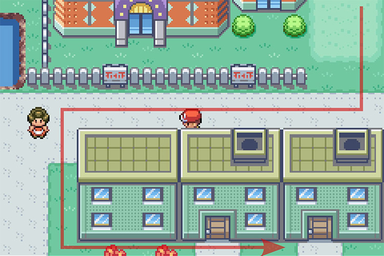 Walking around the buildings directly in front of the Game Center. / Pokémon Radical Red