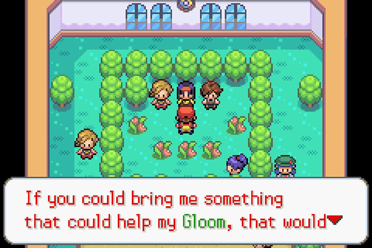 Erika asking us to bring medicine for her Gloom. / Pokémon Radical Red