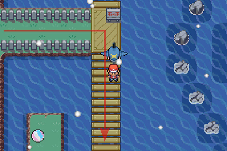 Following the wooden bridge South. / Pokémon Radical Red
