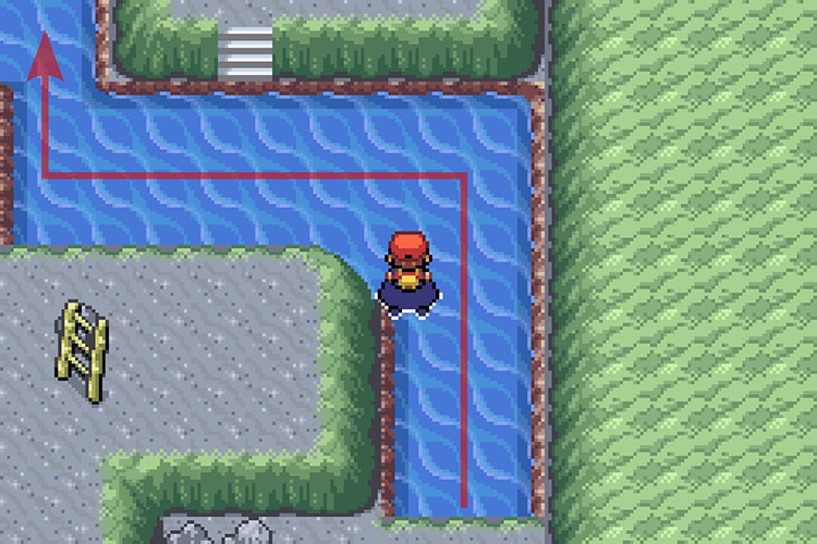 Surfing on the water and following the path. / Pokémon Radical Red