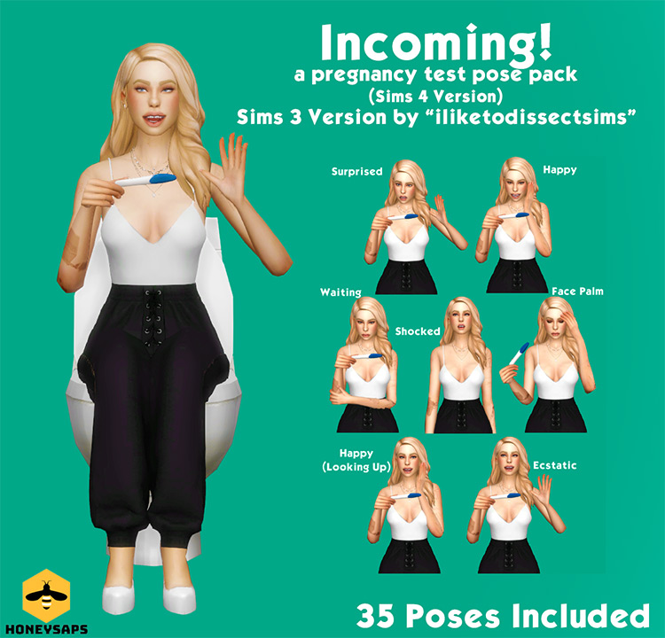 Incoming! A Pregnancy Test Pose Pack by Kouukie - Sims 4