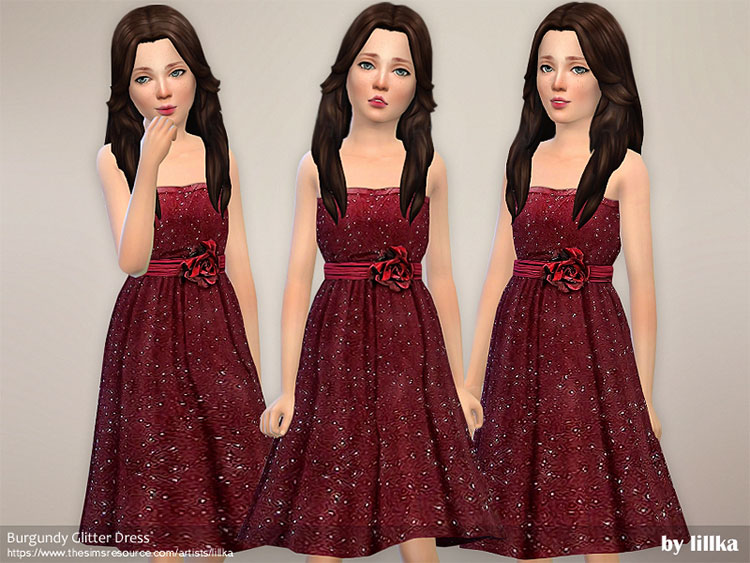 Burgundy Glitter Dress CC - Sims 4