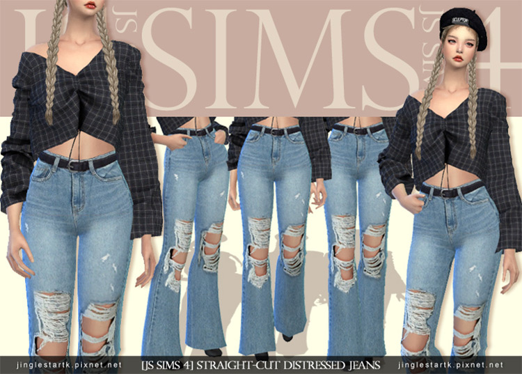 Straight Cut Distressed Jeans TS4 CC