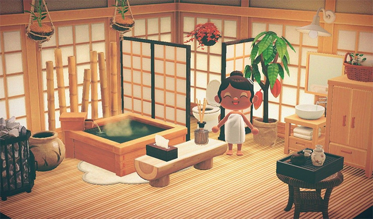 Japanese Spa-Themed Bathroom Idea - ACNH