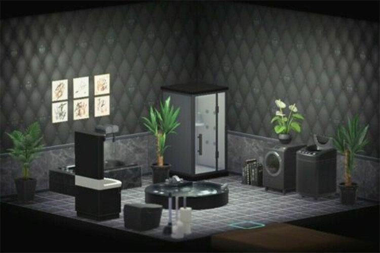 Dark black items in modern bathroom - ACNH Idea