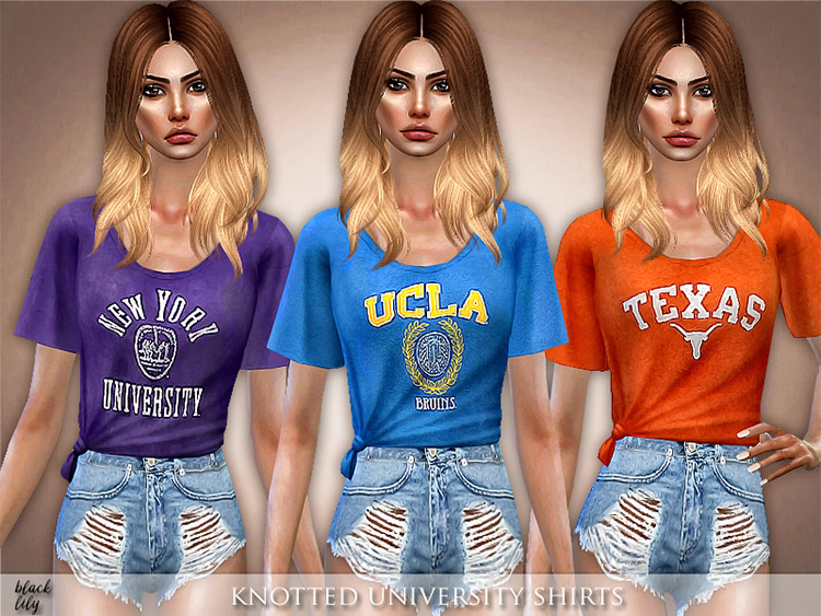 Knotted University Shirts for The Sims 4