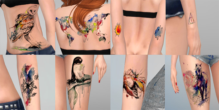 Watercolor Tattoo Set - Sims 4 CC