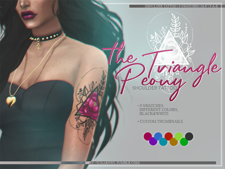 Triangle Peony Tattoo Design - Sims 4 CC