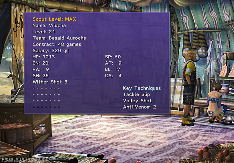 Vilucha blitzball stats screen / FFX HD