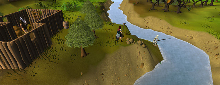 Player fishing at the barbarian village / OSRS