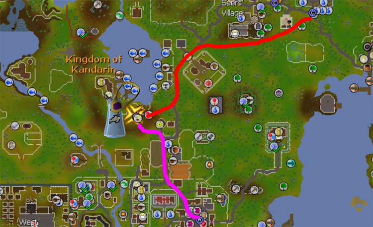 Fishing Guild location and routes on map / OSRS