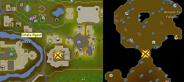 Mining Guild entrances on the map / OSRS