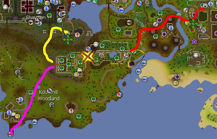 Woodcutting Guild location and routes on the map / OSRS